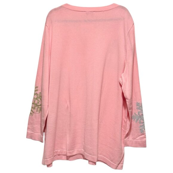 NWT Quacker Factory Womens Sz 3X Metallic Snowflake Pink Winter Cardigan Sweater - Picture 3 of 8